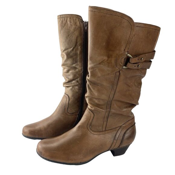 Cobb Hill Womens 10M Brown Leather Riding Boots Western Side Zip - Picture 1 of 16